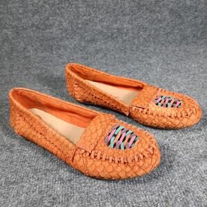 House Of Harlow Flats Size 6.5 Orange Brown Boho Leather Woven Shoes